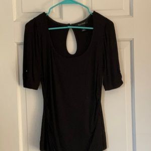 Women’s black stretchy keyhole back rushed sides top